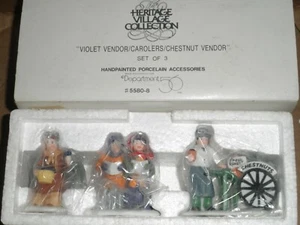 Dept 56 Heritage Village Violet/Chestnut Vendors/Carolers #5580-8 Set of 3 EC - Picture 1 of 2
