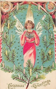 Weihnachtsengel AK Seidenengel mit Buch Kerzenlicht Cherubs PM 1908 U5 - Bild 1 von 2
