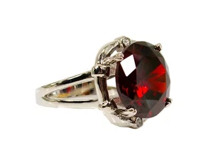 Large red round cubic zirconia ring w/ small clear cz stones Size 7 NEW - Picture 1 of 7