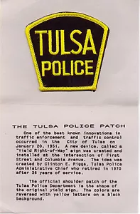 Tulsa Police (Oklahoma) shoulder patch on a Department History Card from 1980's - Picture 1 of 2