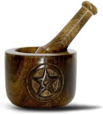 Wooden Mortar and Pestle Grinder for Herbs, Spices and Kitchen Usage (Pentagram)