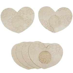Heart Shaped Pasties Lace Nipple Covers Self Adhesive Three Pair Nude 2180H - Picture 1 of 6