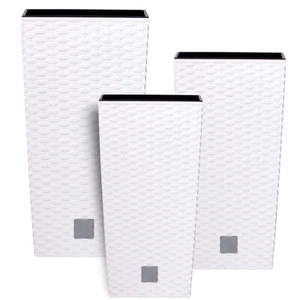Topf Set 3 x Pflanztöpfe Kübel Rattan Hohes H 37 42 50cm Weiß Kunststoff Quadrat - Bild 1 von 9