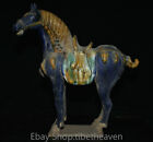 17" Old Chinese Blue Tang sancai Ceramics Pottery Dynasty Palace Tang Horse Sta