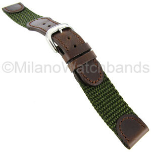 19mm Hadley Roma Swiss Army Style Olive & Brown Mens Watch Band Regular 866