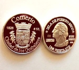 PESETA COMERIO 2019 Serie Pueblos PORTO RICO Plata Boricua Silver Quarter 1/100 - Foto 1 di 14