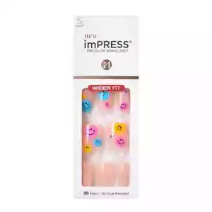 KISS IMPRESS PRESS ON NAILS ONE STEP MANICURE SMILE EMOJI *WIDER FIT* NAIL BEDS - Picture 1 of 5