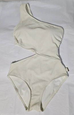 Michael Michael Kors Women One Piece Swimsuit Size 10 Ivory One Shoulder Cut Out - Image 1 of 4