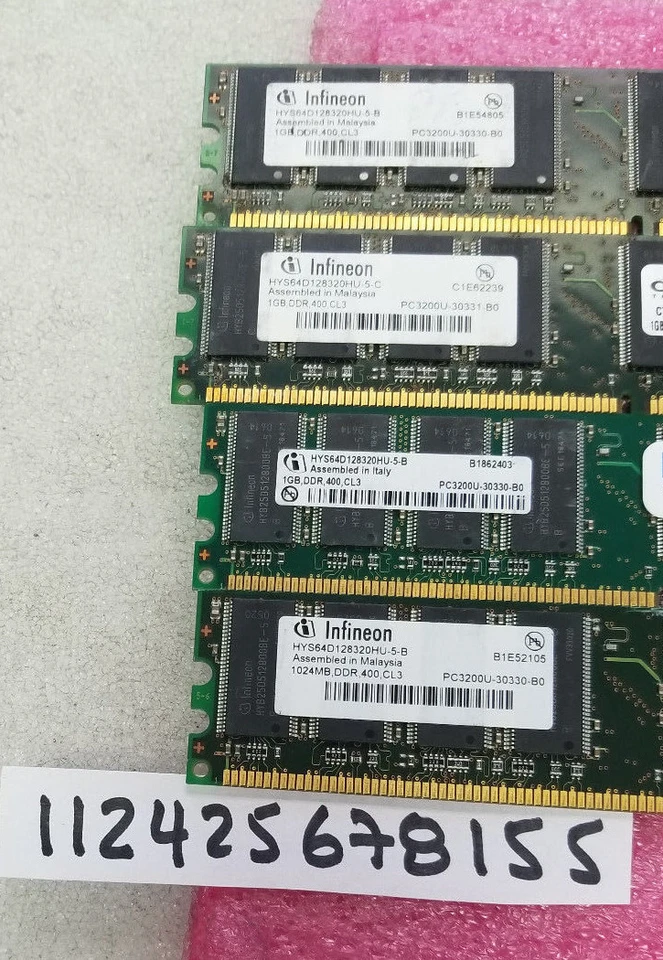 4GB KIT 4X 1GB DDR1 DDR3200 PC RAM DESKTOP NON-ECC 184PIN PC3200 DDR1 400 INTEL  - Image 1 of 1