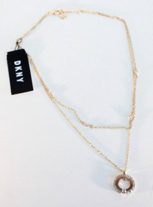 DKNY New York Necklaces gold plated crystal circle pendant layered  women's