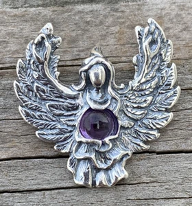 Colgante Ángel de la Guarda .925 Plata de Ley Amatista Genuina Bendiciones Angélicas - Imagen 1 de 12