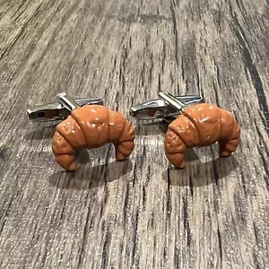 Croissant Cufflinks Men Fancy Bread Cufflinks In Box Father’s Day Birthday Gift - Picture 1 of 8