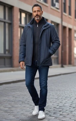 Chaqueta Johnston & Murphy Uptown Car para hombre M cremallera completa azul marino/negro forrada Foto 1 de 4