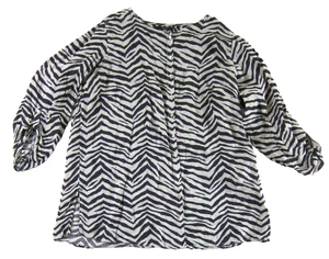 Tahari Damenbluse 100 % Leinen Zebra braun taupe Knopfleiste Rollriegel 1X - Bild 1 von 4