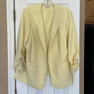 Skies Are Blue Curvy 2X Blazer vorne offen Anthropologie gelb geraffte Ärmel - Bild 1 von 14