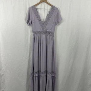 Alter'd State Lilac Crochet Lace Tiered Maxi Dress Womens Size M Cottagecore - Picture 1 of 14