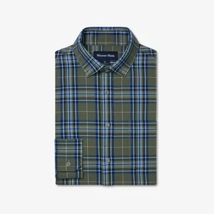 Mizzen+Main City Flannel No Tuck Medium Trim Fit Performance Shirt Olive Plaid - Picture 1 of 8