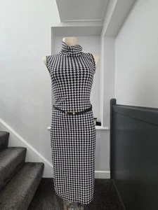 Gingham Check Lipsy Belted Roll Neck Wiggle Dress Size Small Medium 10 - Picture 1 of 11
