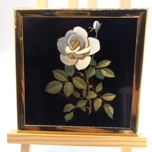 VTG MCM KAFKA Industries 80s Metallic Foil art Framed Rose #5432 - Picture 1 of 6