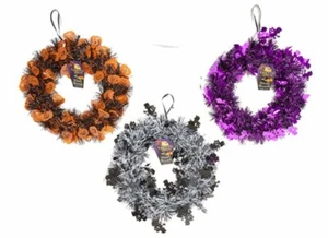 24cm HALLOWEEN TINSEL WREATH Door Decor Hanging Decoration Pumpkin Bat Prop - Picture 1 of 1