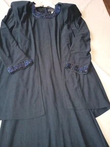 Vtg Alex Evenings Black Formal Gown w/ Sequin Trim & Long Sleeve Cardigan Sz 16 - Picture 1 of 9