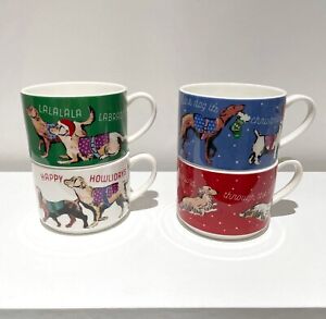 Set 4 Stackable Coffee Mugs Cath Kidston Christmas Dogs 