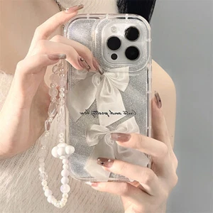 Coque téléphone fille nœud papillon pailleté brillant pour iPhone 16 Pro Max 15 14 13 12 11 - Photo 1 sur 9