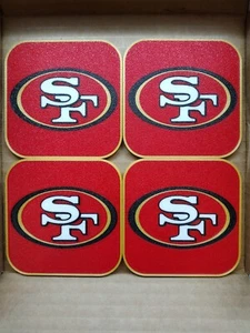 SAN FRANCISCO 49ERS NFL DRINK COASTERS FOOTBALL 3.5" .2 SET 4 HEAT RESISTANT BAR - Picture 1 of 8