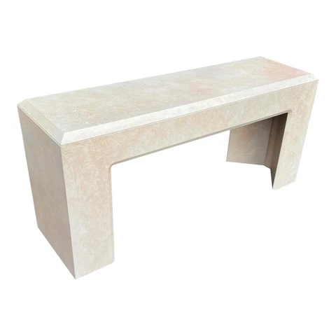 Vintage 1980s White Rectangle Postmodern Faux Marble Console Sofa Table Cover