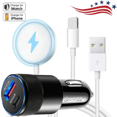 Зарядное устройство автомобильное быстрое PD QC 38 Вт кабель 2/3 в 1 для iPhone 14 13 12 11 Plus Pro Max XR - Изображение 1 из 4