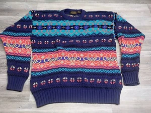 Vintage Eddie Bauer Multicolor Sweater Floral Geometric Mens Size Large Crewneck - Picture 1 of 9