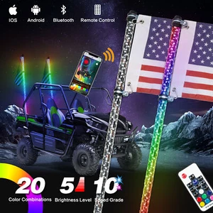 2x 3FT Lighted Bluetooth LED Whip Antenna Flag & Remote For ATV Polaris RZR UTV - Bild 1 von 12