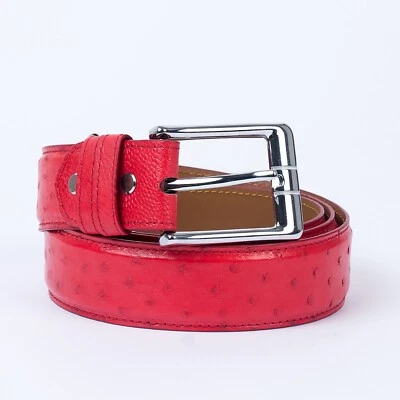 No Jointed Red Full Quill Ostrich Leather Belt Real Men's Skin Belt W 1.5'' - Image 1 of 4
