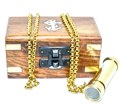 Antique 2" inch Vintage Maritime Brass Kaleidoscope with Wooden Box Nautical - Image 1 of 3