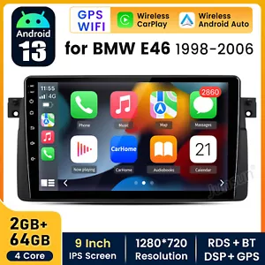 9" Android 13 Autoradio 64G GPS Navi Wireless Carplay für BMW 3er E46 318 320 M3 - Bild 1 von 13