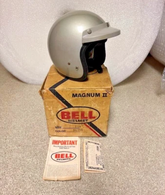 Vtg Bell Magnum 2 11 Silver Motorcycle Helmet w Visor & Box 7 1/4 1977 - Image 1 of 4