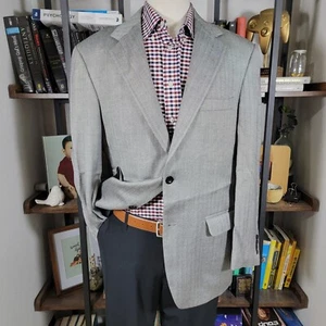 Andrew Fezza Men's Sport Coat Blazer Two Button Gray Herringbone Silk Size 42R - Picture 1 of 19