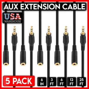 Paquete de 5 cables de extensión de 3,5 mm conector auxiliar para enchufar cable de audio estéreo extensor - Imagen 1 de 10