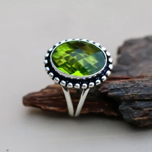 Natural Peridot Ring , Oval Shape Peridot Handmade Ring, Gemstone Ring, Size-8 - Picture 1 of 4