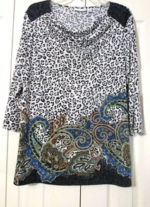 Women's Susan Graver L Draped Neckline Animal Print Paisley Tunic Top - Picture 1 of 7