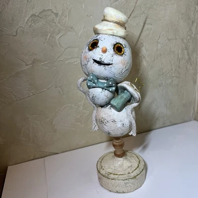 altered art CHRISTMAS SNOWMAN prmtv vintage Look OOAK Mixed Media SheShe whimsy - Image 1 of 4