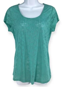 Ann Taylor Top Shirt Women's Medium Teal Aqua Semi-Sheer Boho Festival - Picture 1 of 12