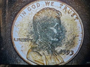 1993 NMM LINCOLN CENT W/ PARTIALLY MISSING OBV PLATING & ERR. ON Y IN LIBERTY. - Picture 1 of 4
