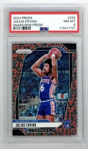 2024-25 Panini Prizm #292 Julius Erving Snakeskin SSP Astuccio Hit 76ers PSA 8 HOF - Foto 1 di 2