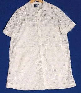 Gap Eyelet Short Sleeve Perfect Cool Comfort Midi Summer Shirt Womens Lg Dress - Picture 1 of 18