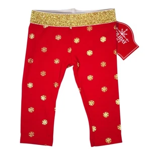 Holiday Time Christmas Leggings Girls Sz 0/3M Red Gold Snowflake Pants Holiday - Picture 1 of 6