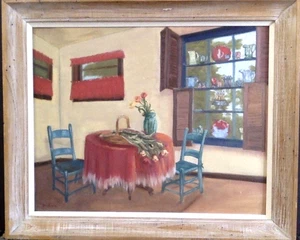 Vintage Ölgemälde American Domestic Genre Szene "Cozy Corner" gerahmt - Bild 1 von 7