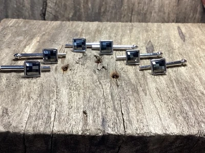 Camisa de esmoquin vintage SWANK facetada hematita cargada con primavera tachuelas botones x6 Foto 1 de 4