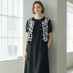 Michael Simon Mujer Cárdigan Negro Suéter Lentejuelas Manchas Guepardo Mangas Transparentes M - Imagen 1 de 9