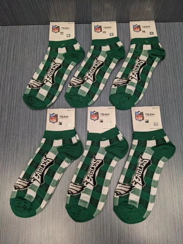 6 Pairs Philadelphia Eagles Ankle Socks Medium Men's 5-10 NFL Cover